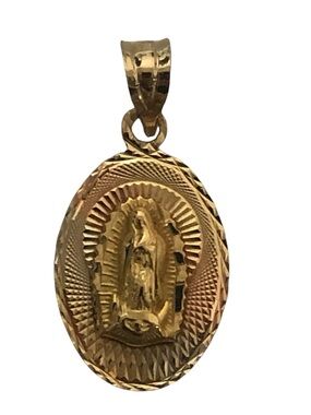 14k Gold Virgin Mary Oval Pendant Necklace Charm